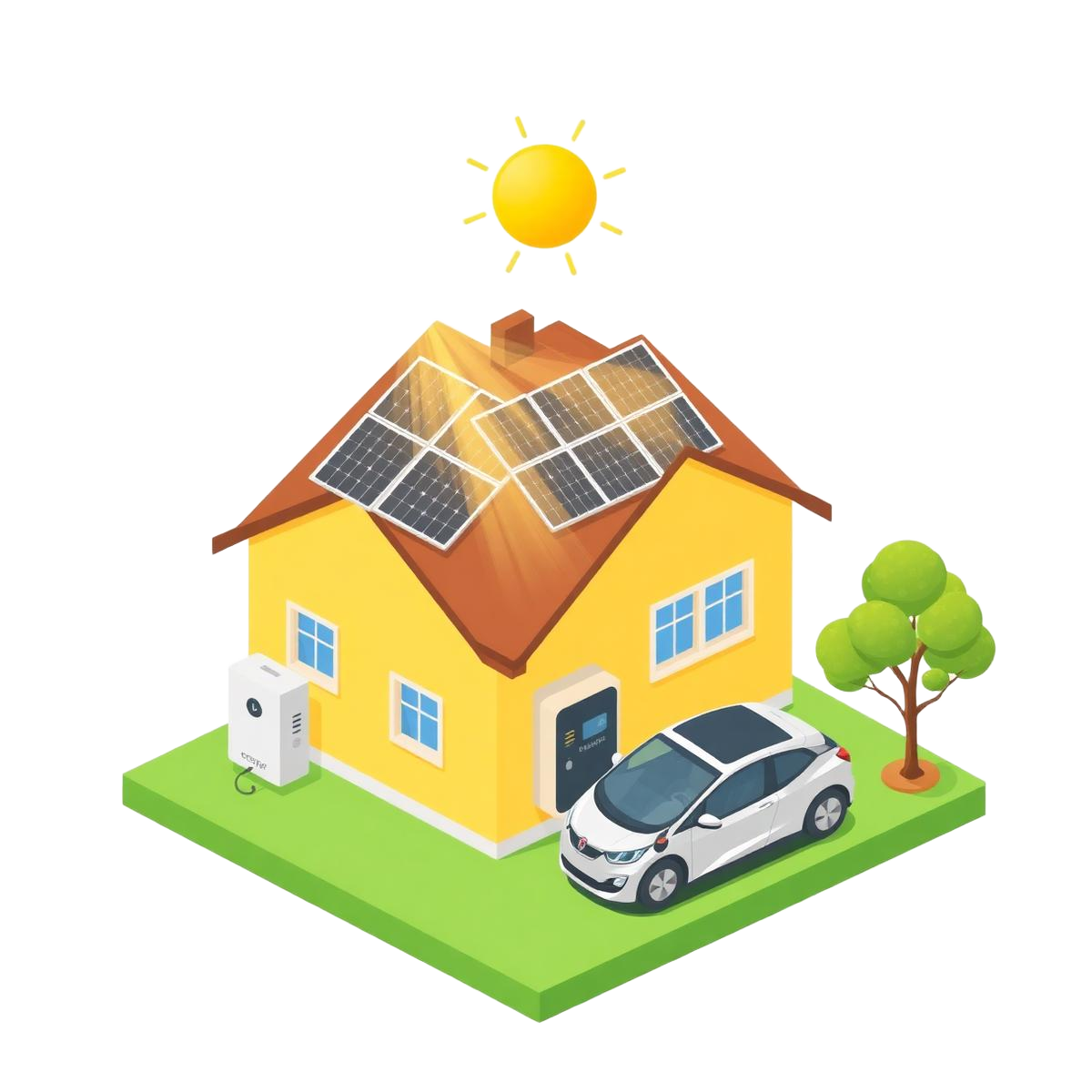 Ilustração isométrica de casa com sistema solar
